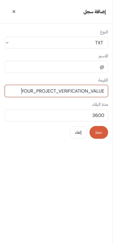 صورة من نموذج إضافة سجل في IT PLUS ببيانات مثال. اختر النوع والاسم والقيمة التي تعرضها منصتك؛ لا تنسخ قيمة المثال. اترك مدة البقاء الافتراضية ما لم تطلب المنصة غير ذلك.