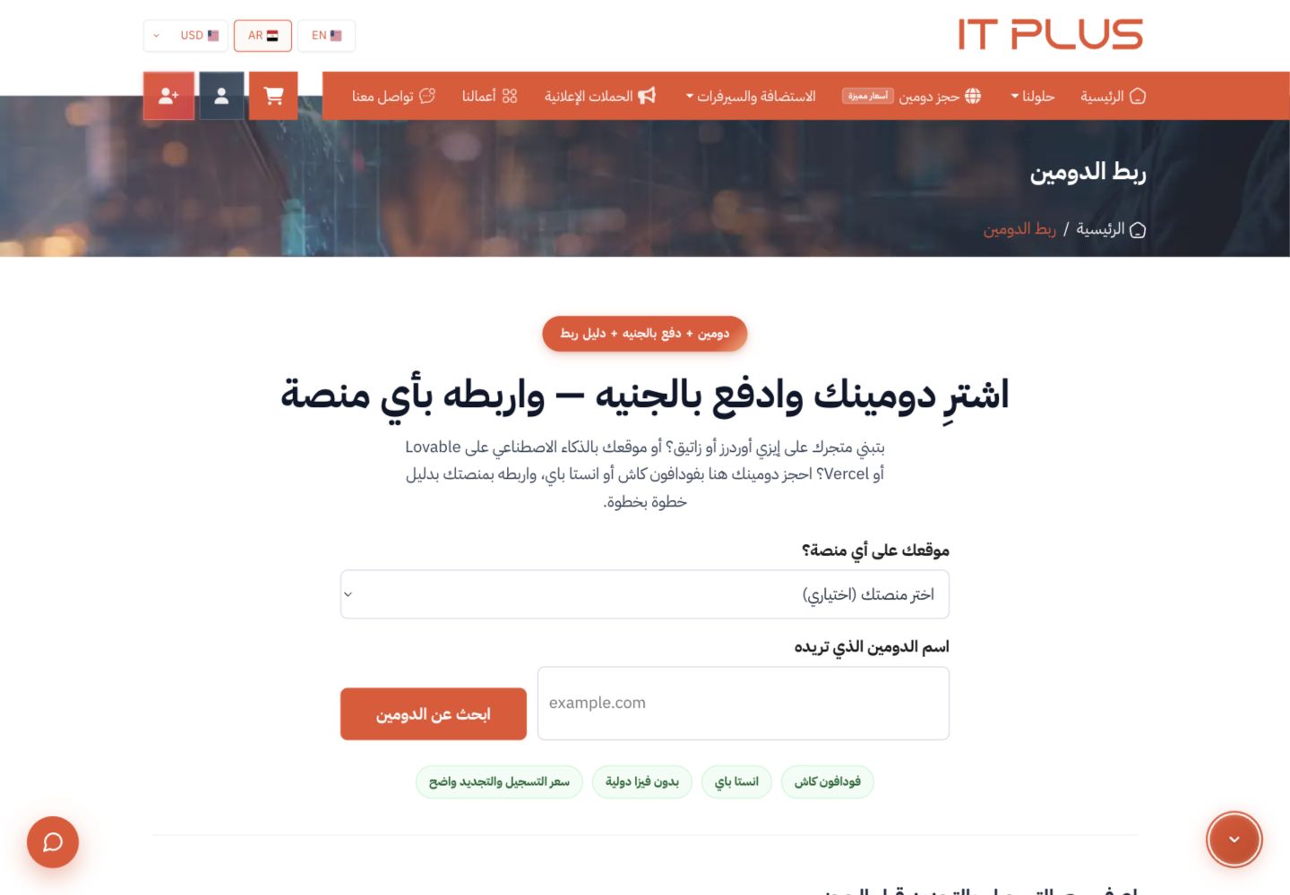 اختيار المنصة والبحث عن دومين في IT PLUS